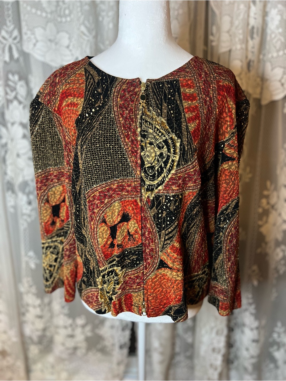 Vintage Made in Canada Joseph Ribkoff Abstract Button-Front Jacket Metallic